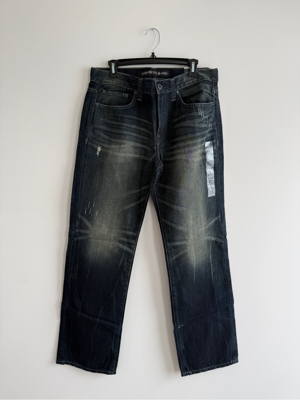 Express Men’s Straight Jeans in Dark Indigo with Faded Accents